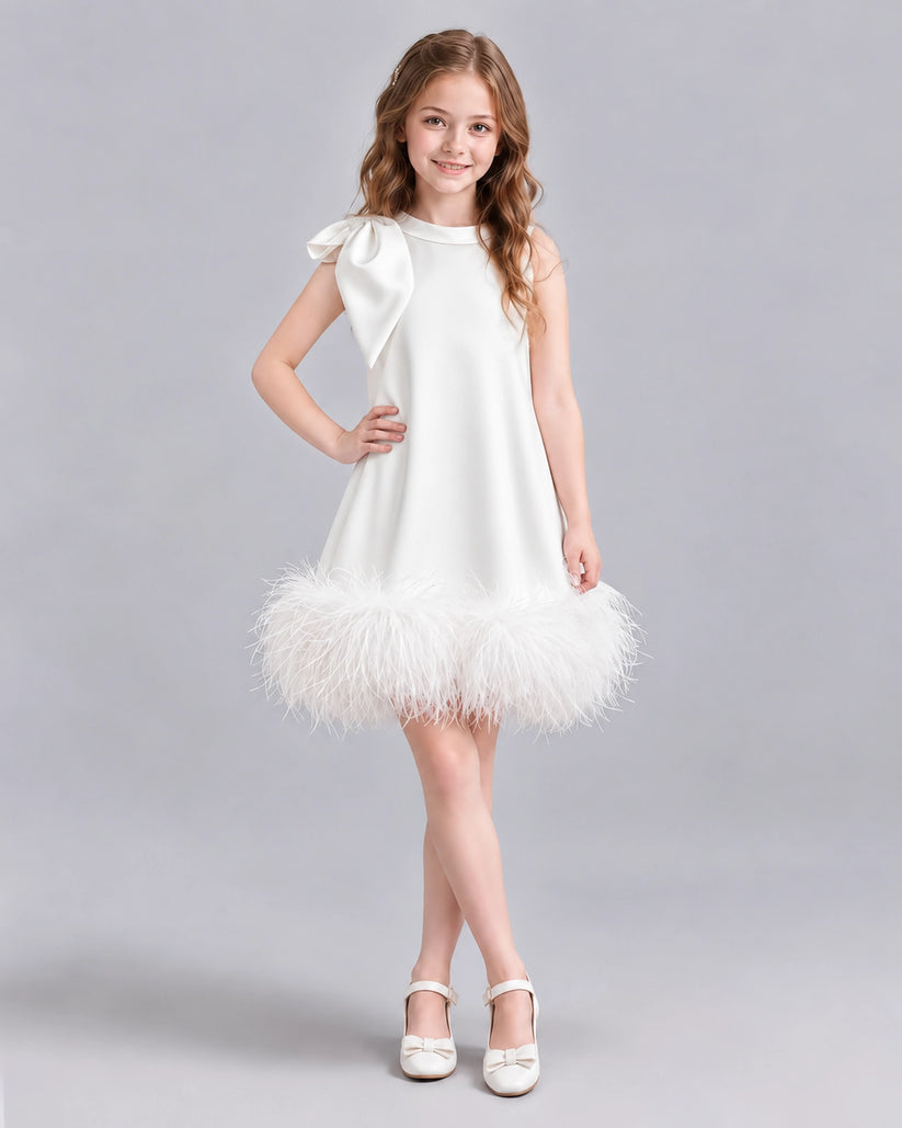 Ivory A-line Girls Formal Dresses Front