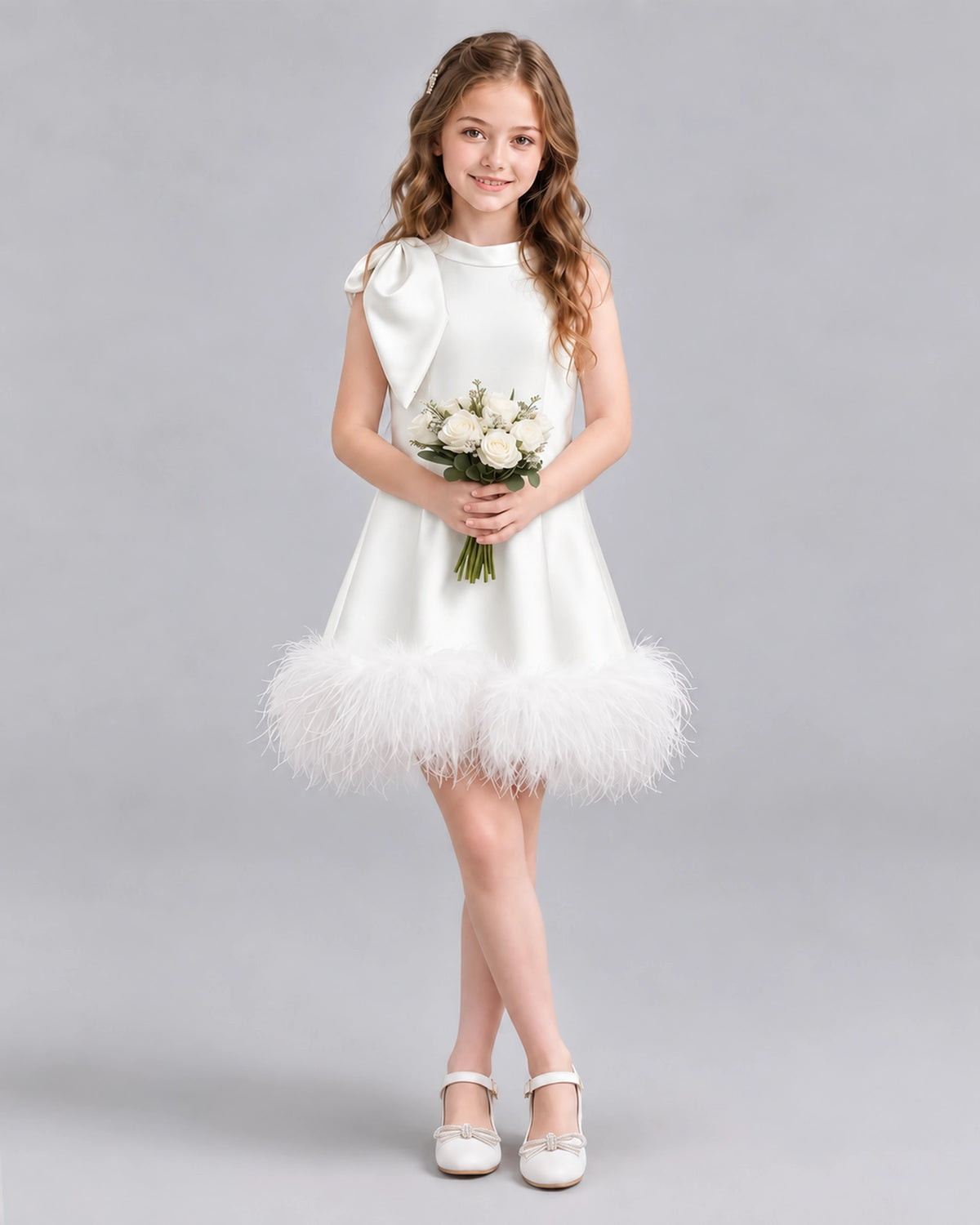 Ivory A-line Girls Formal Dresses Pose