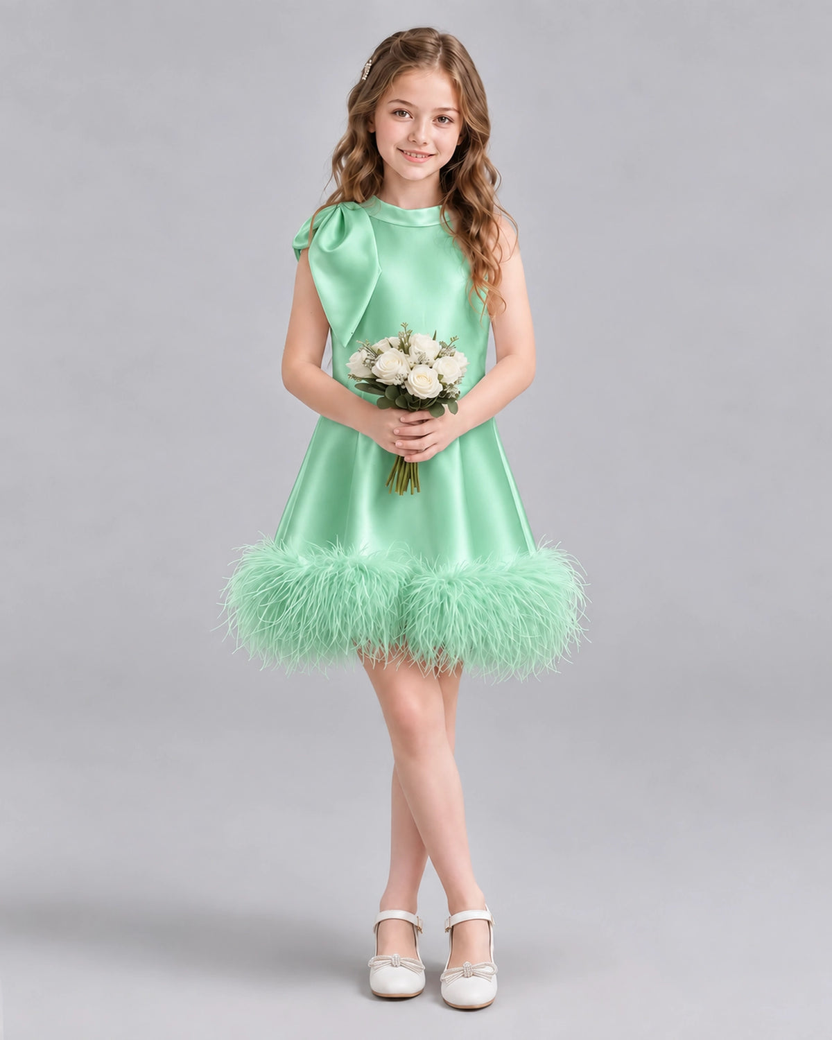 Mint Green A-line Girls Formal Dresses Pose