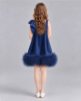 Navy Blue A-line Girls Formal Dresses Back