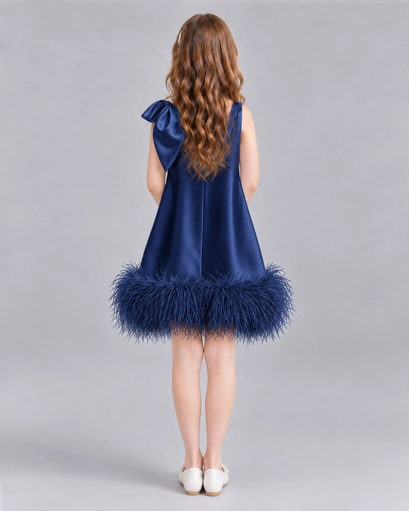 Navy Blue A-line Girls Formal Dresses Back
