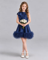 Navy Blue A-line Girls Formal Dresses Pose