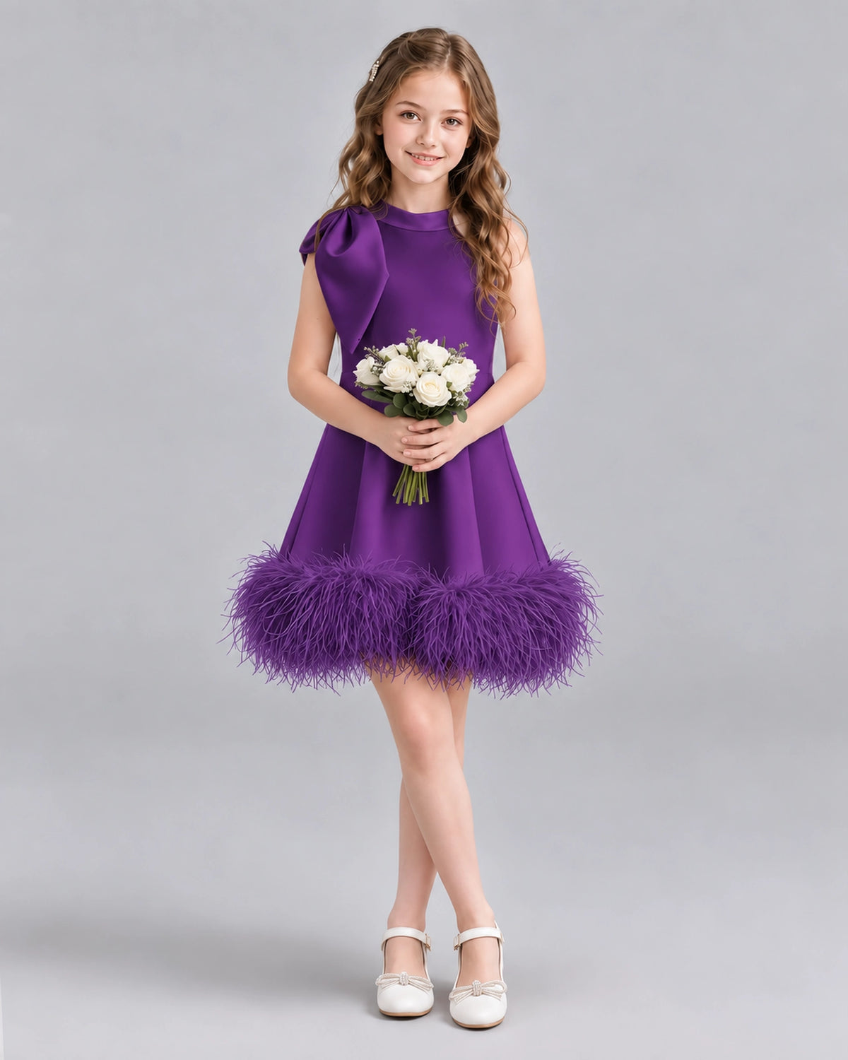 Purple A-line Girls Formal Dresses Pose