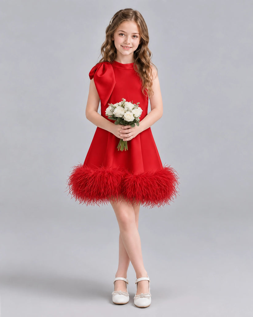 Red A-line Girls Formal Dresses Pose