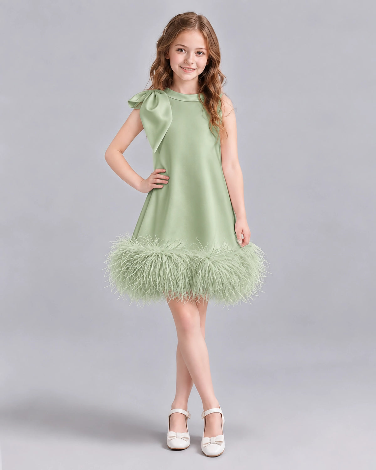 Sage Green A-line Girls Formal Dresses Front