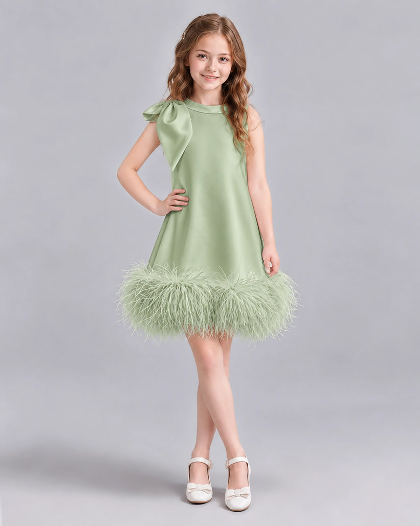 Sage Green A-line Girls Formal Dresses Front