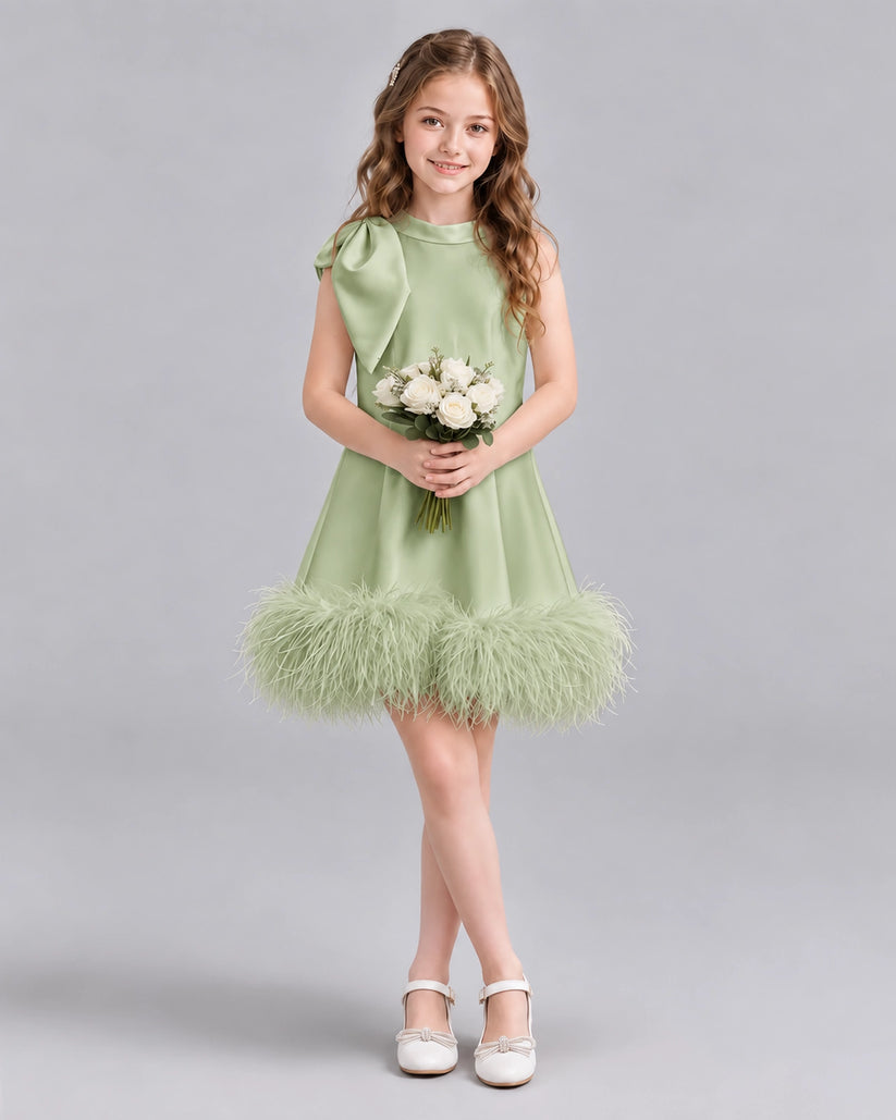 Sage Green A-line Girls Formal Dresses Pose