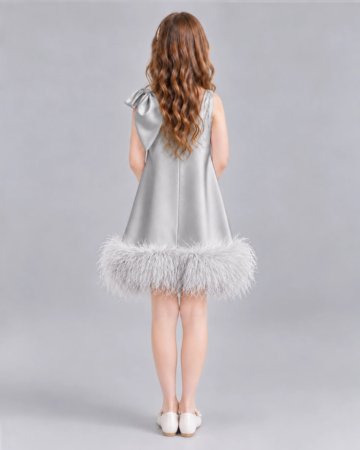 Silver A-line Girls Formal Dresses Back