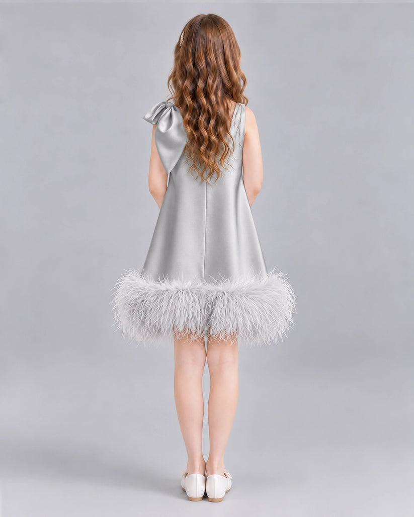 Silver A-line Girls Formal Dresses Back