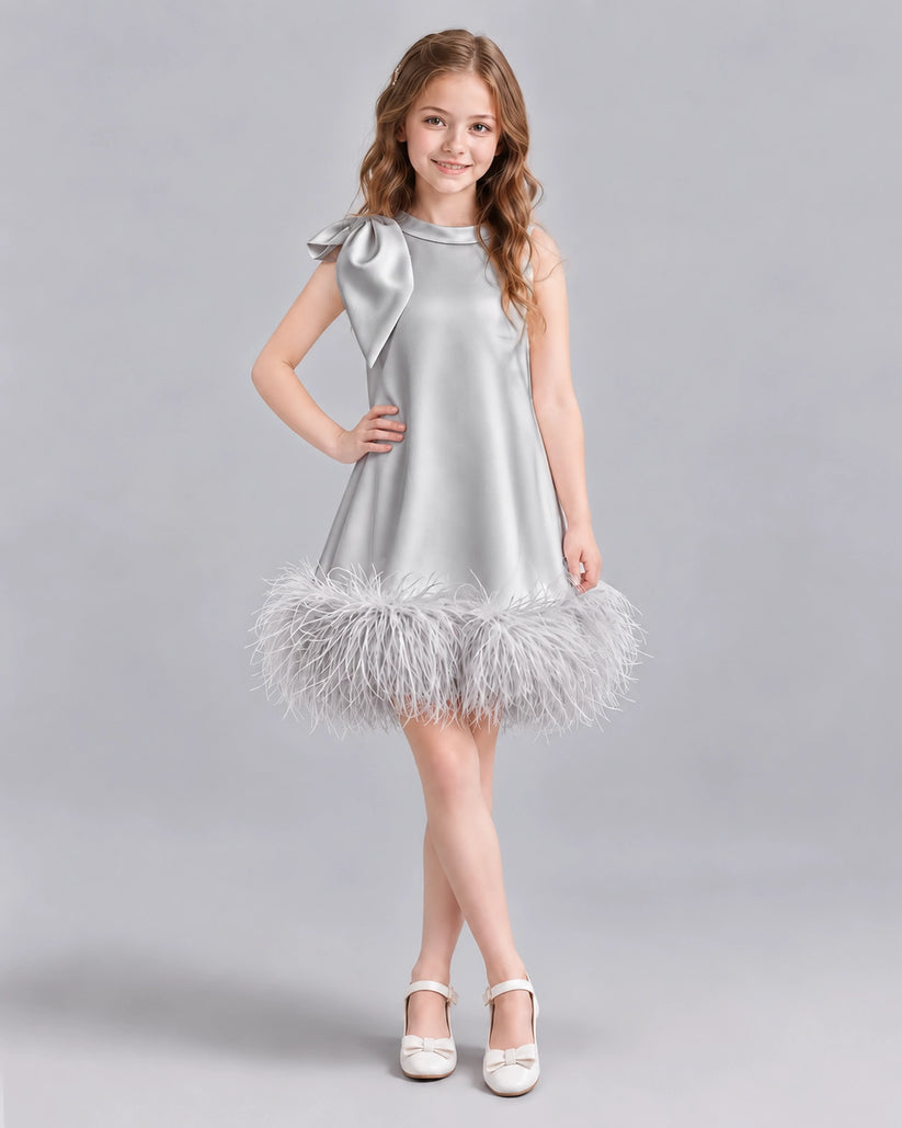 Silver A-line Girls Formal Dresses Front