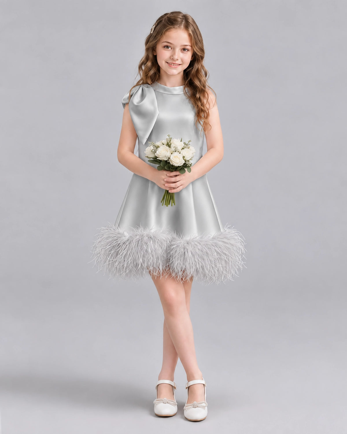 Silver A-line Girls Formal Dresses Pose