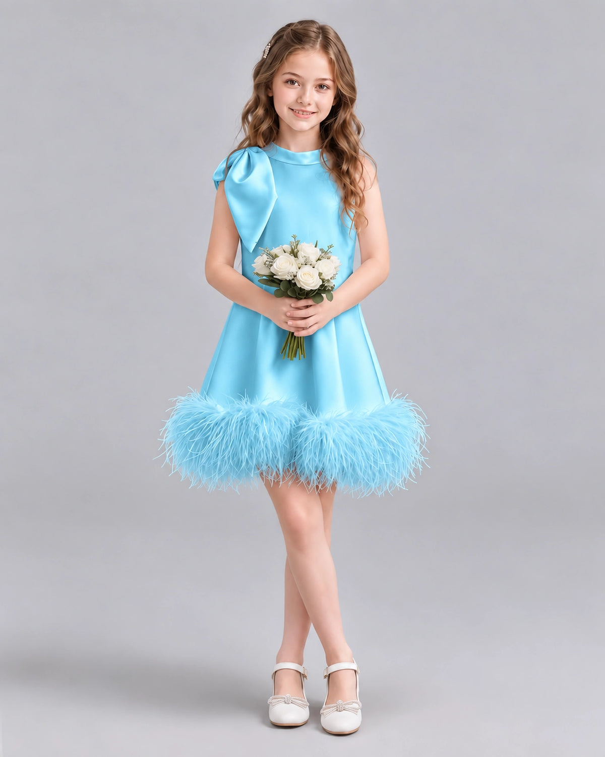Sky Blue A-line Girls Formal Dresses Pose