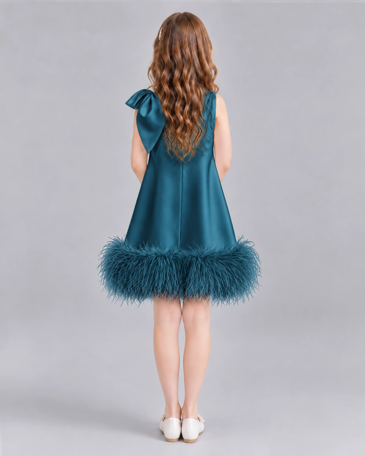 Teal A-line Girls Formal Dresses Back