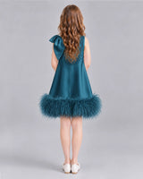 Teal A-line Girls Formal Dresses Back