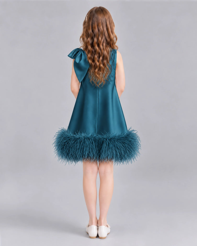 Teal A-line Girls Formal Dresses Back