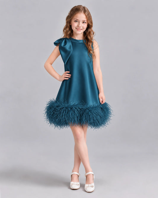 Teal A-line Girls Formal Dresses Front
