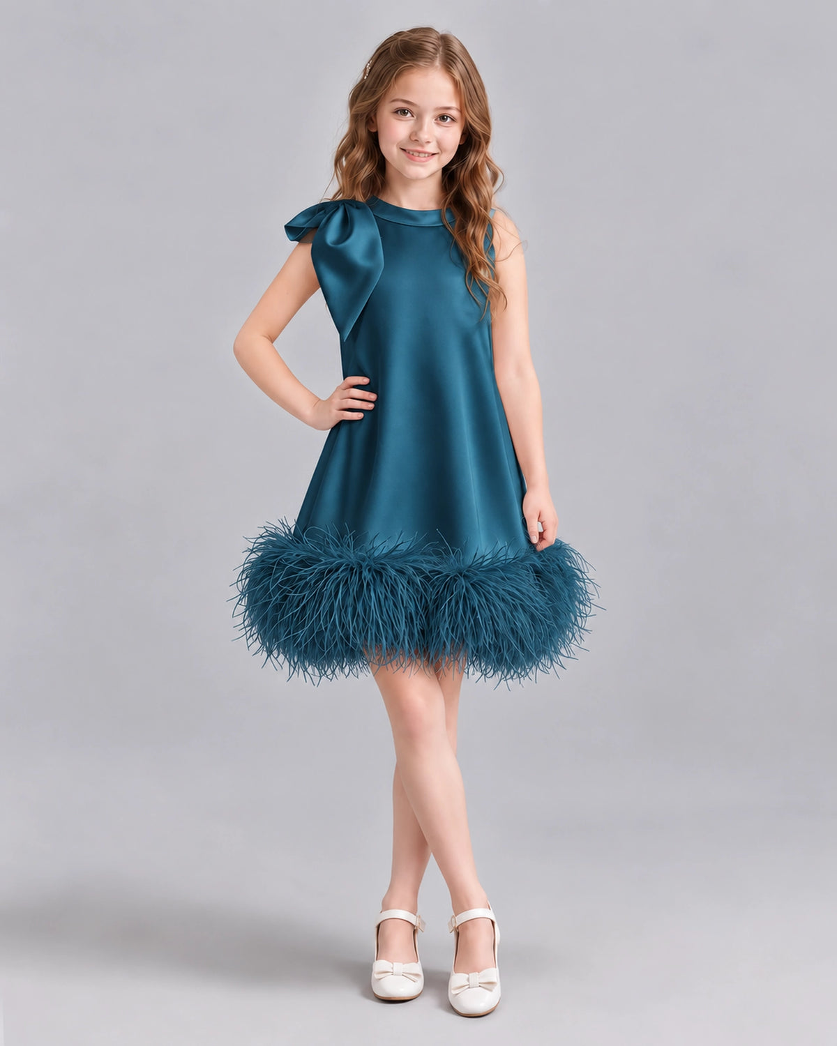 Teal A-line Girls Formal Dresses Front