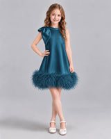 Teal A-line Girls Formal Dresses Front