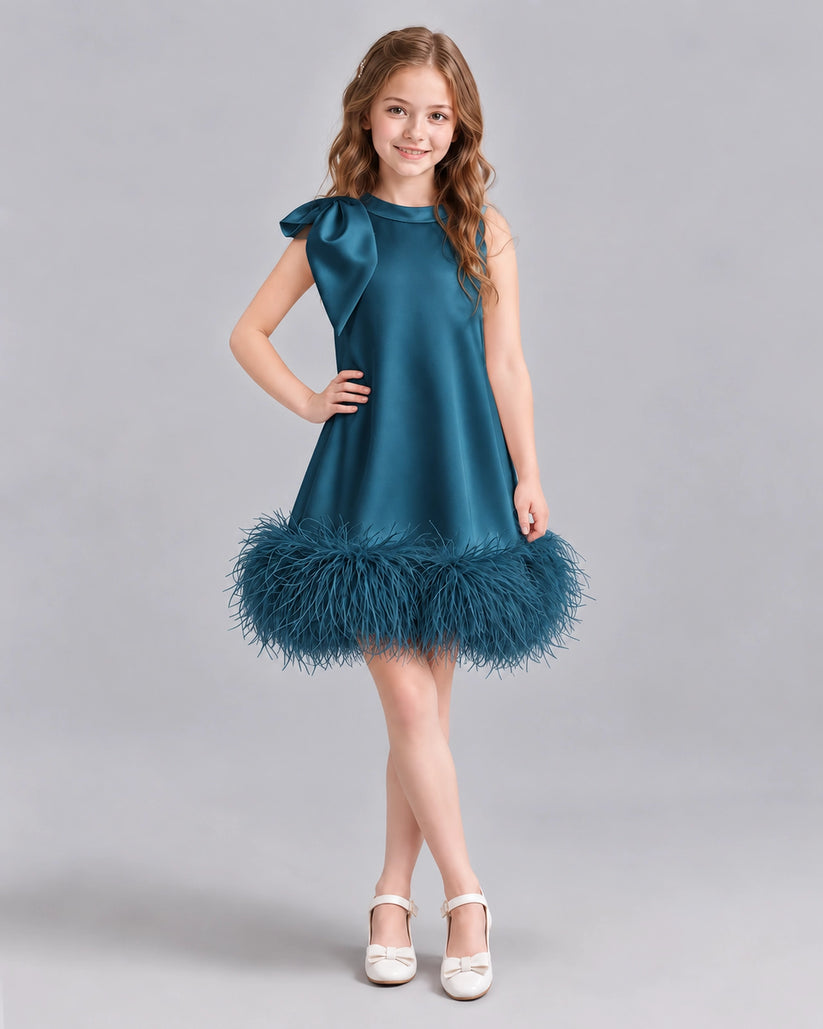 Teal A-line Girls Formal Dresses Front