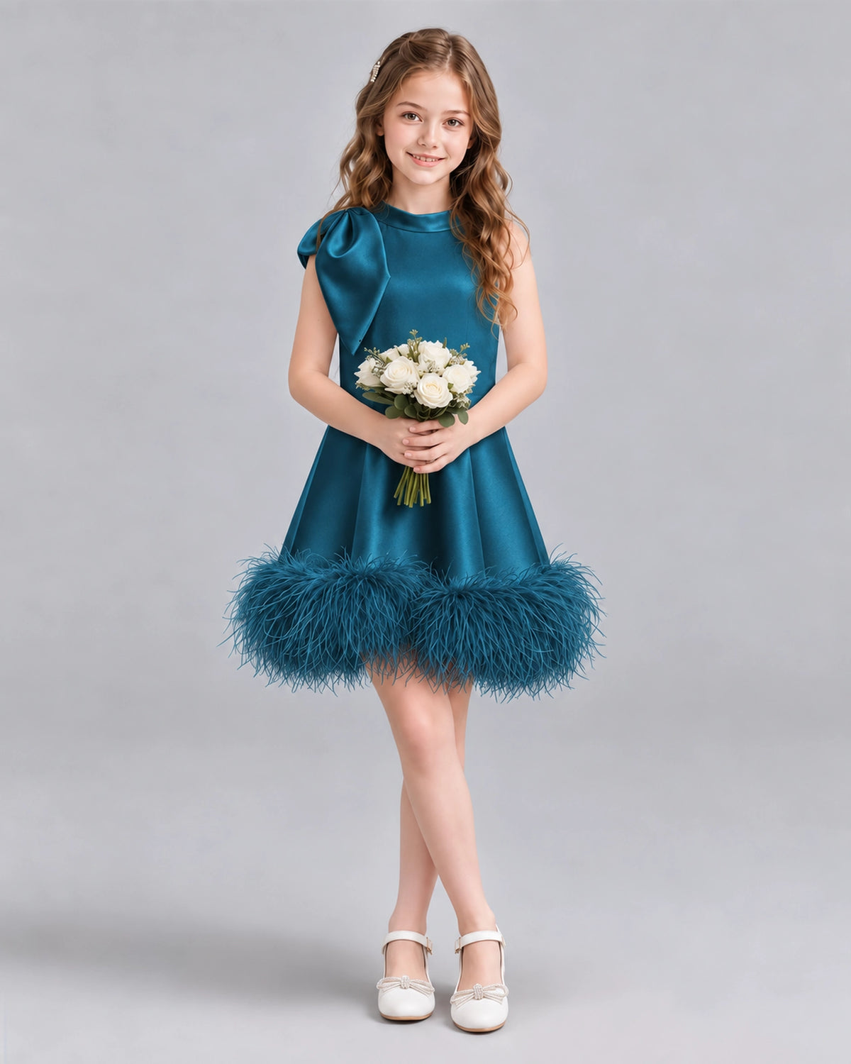 Teal A-line Girls Formal Dresses Pose