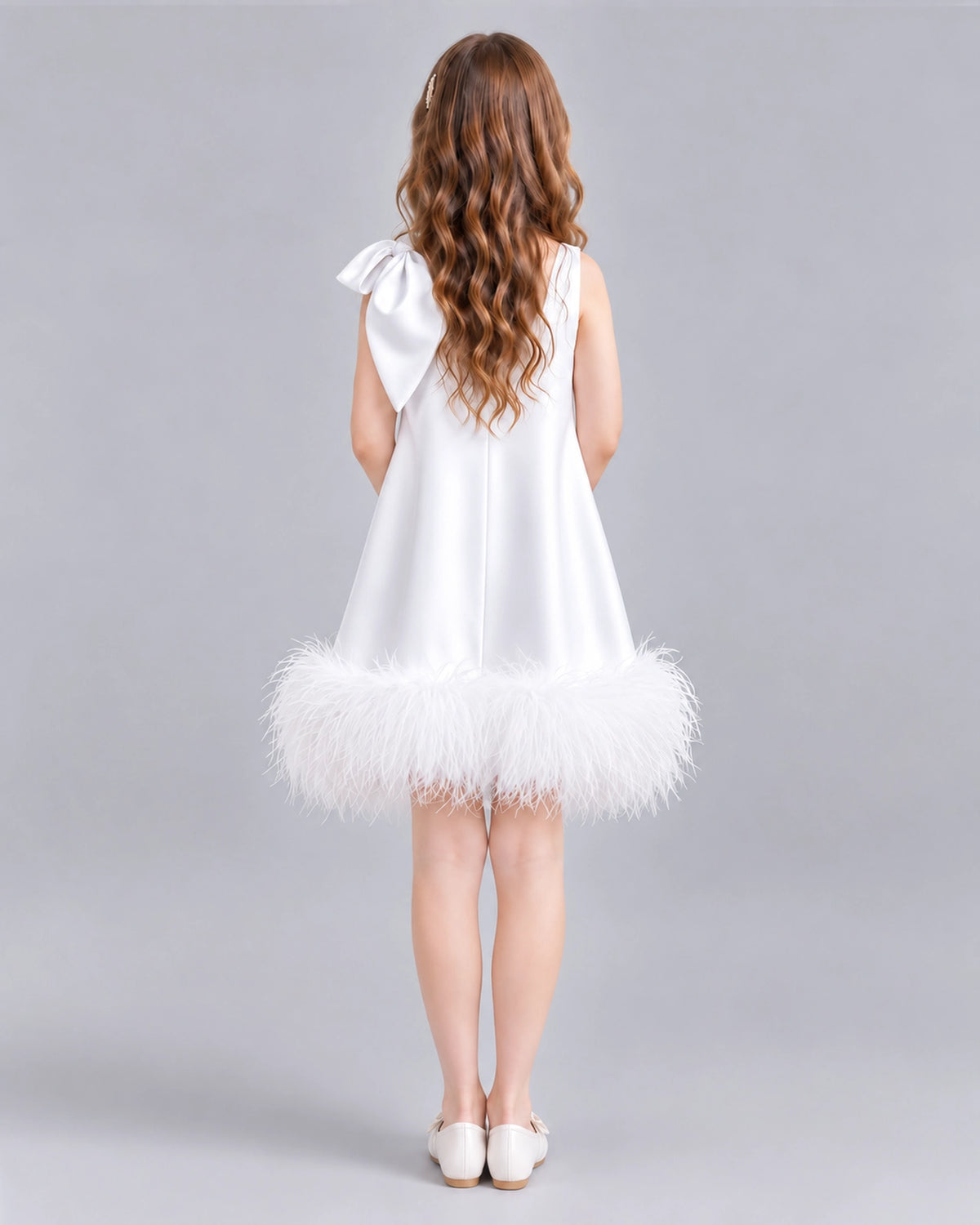 White A-line Girls Formal Dresses Back