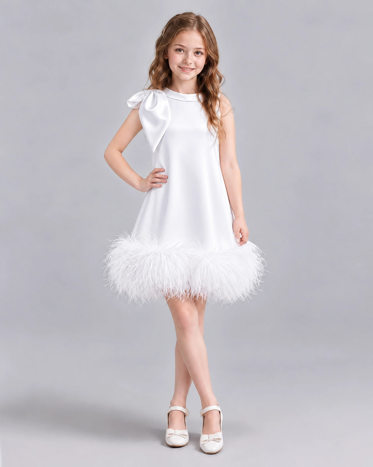 White A-line Girls Formal Dresses Front