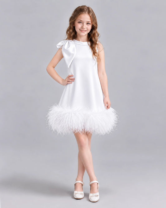 White A-line Girls Formal Dresses Front