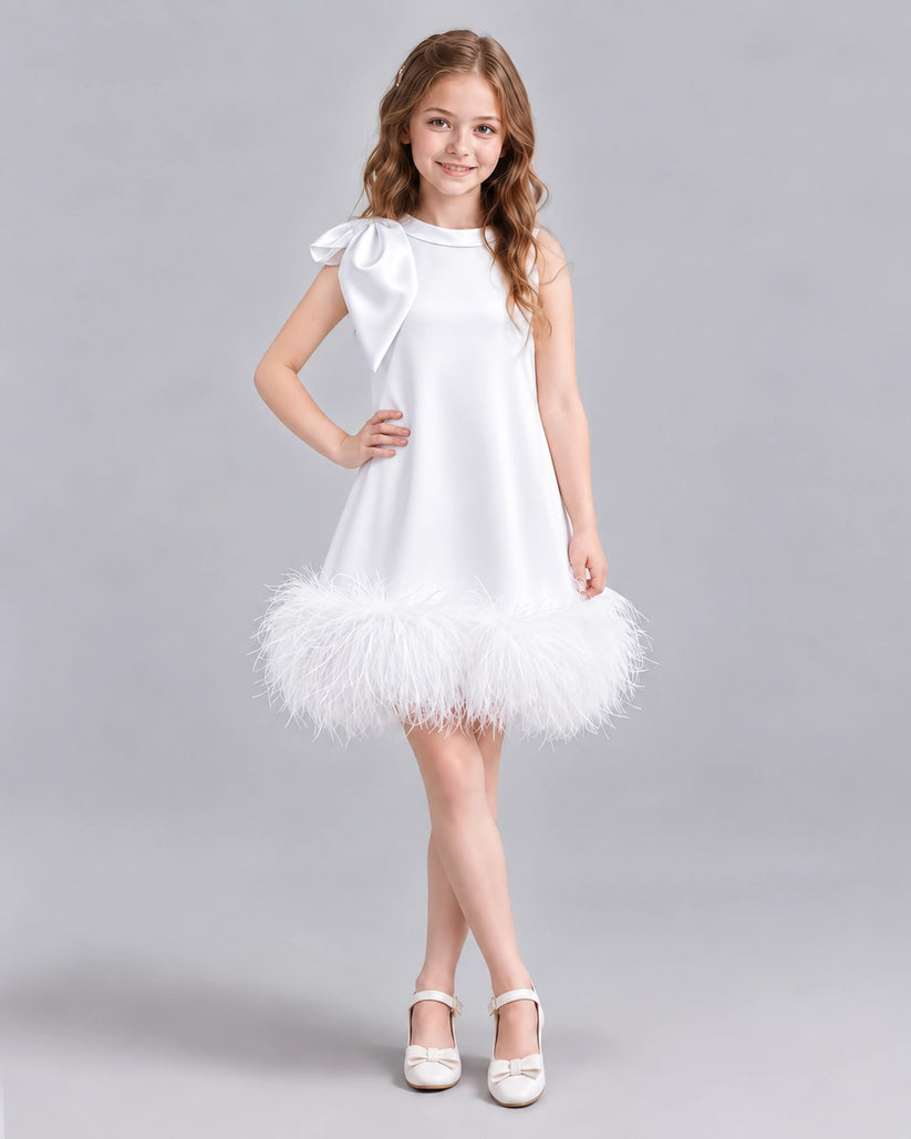 White A-line Girls Formal Dresses Front