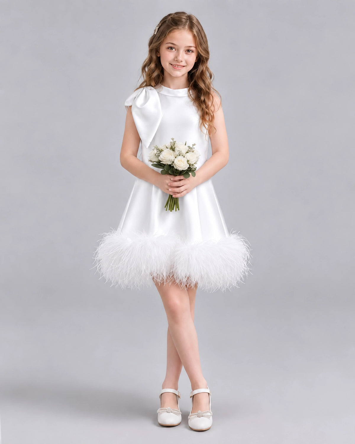 White A-line Girls Formal Dresses Pose