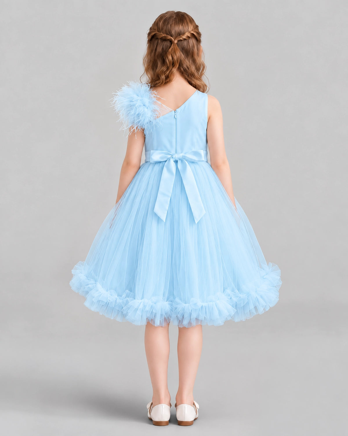 Baby Blue A-line Girls Formal Dresses Back