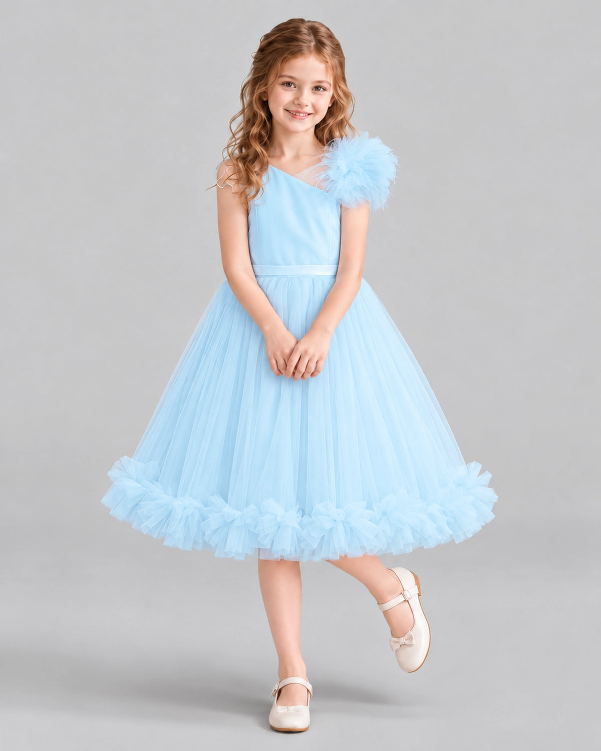 Baby Blue A-line Girls Formal Dresses Front