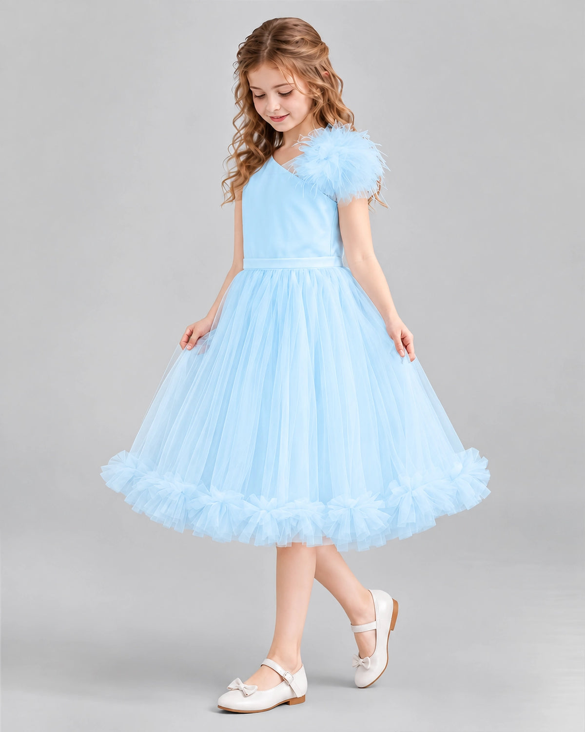 Baby Blue A-line Girls Formal Dresses Side