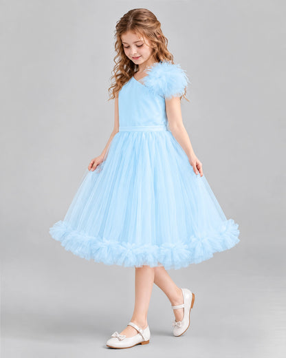Baby Blue A-line Girls Formal Dresses Side