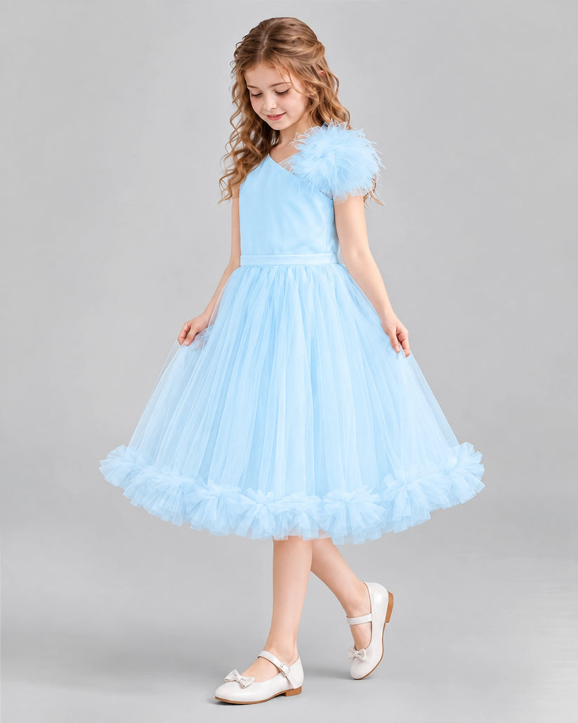Baby Blue A-line Girls Formal Dresses Side