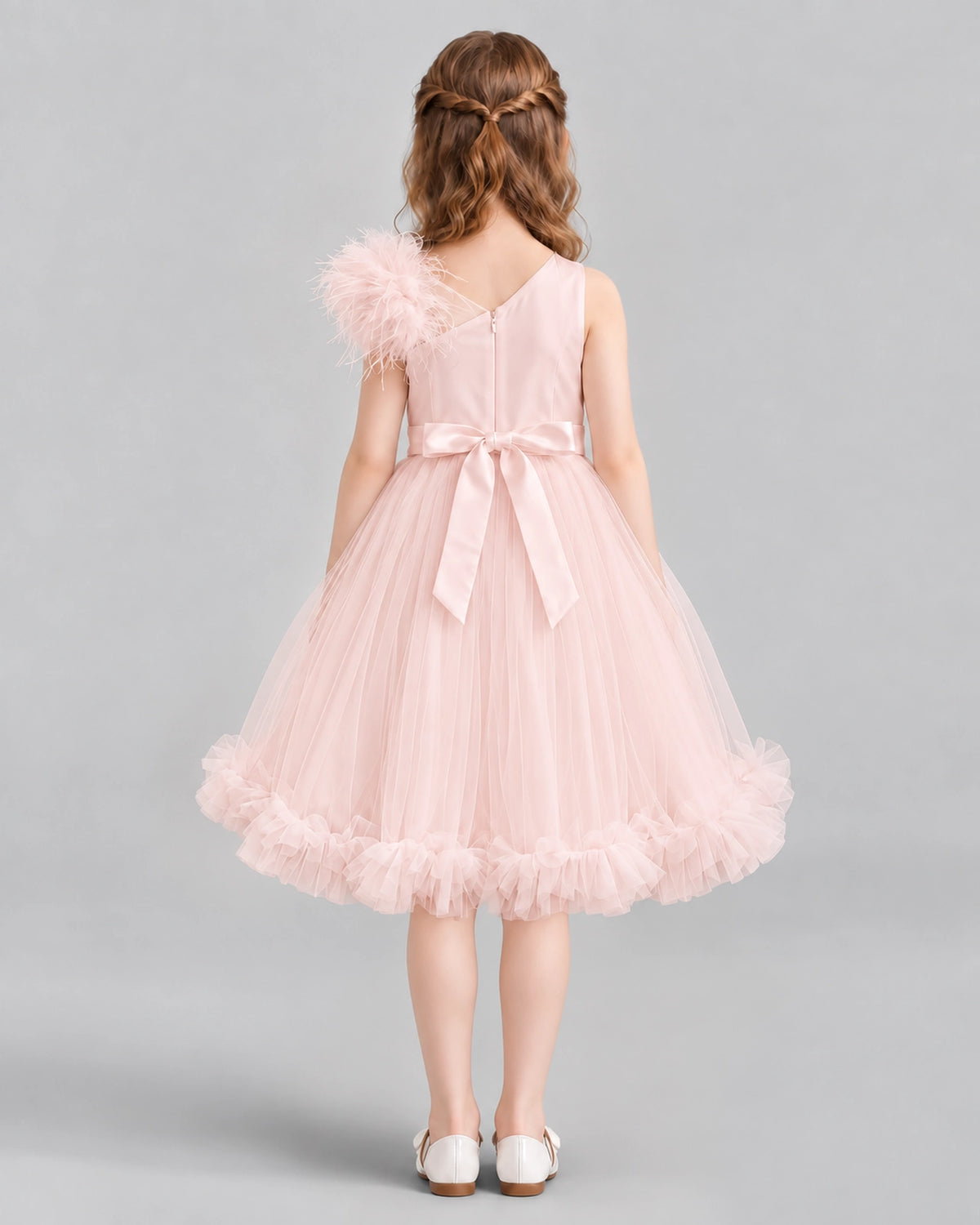 Blush Pink A-line Girls Formal Dresses Back