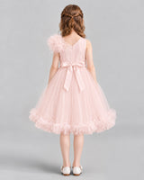 Blush Pink A-line Girls Formal Dresses Back