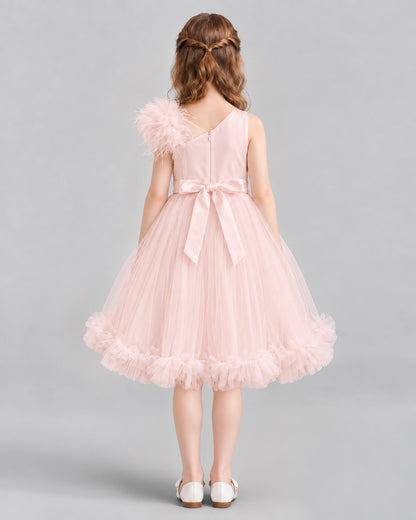 Blush Pink A-line Girls Formal Dresses Back
