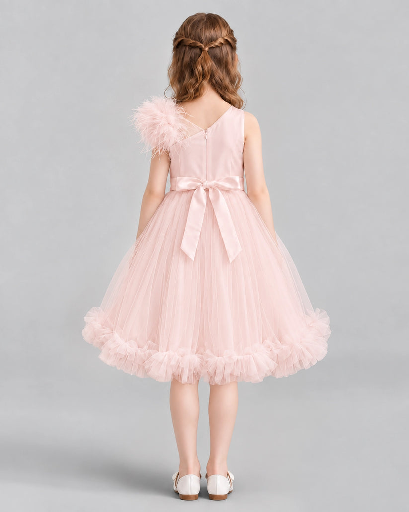 Blush Pink A-line Girls Formal Dresses Back