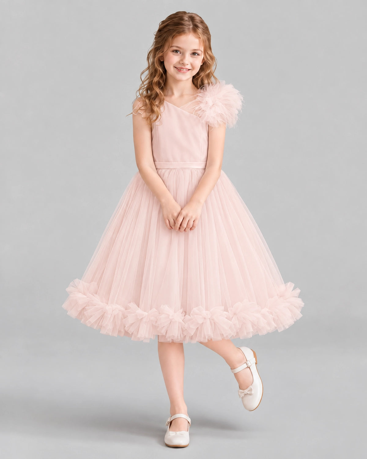 Blush Pink A-line Girls Formal Dresses Front