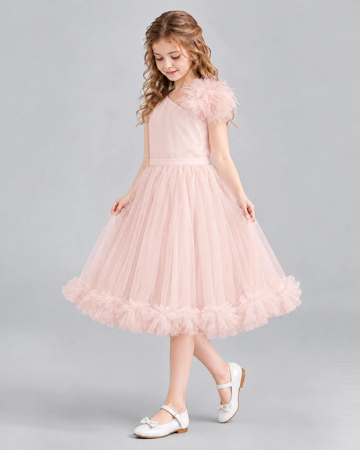 Blush Pink A-line Girls Formal Dresses Side