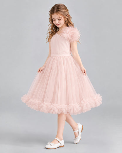 Blush Pink A-line Girls Formal Dresses Side