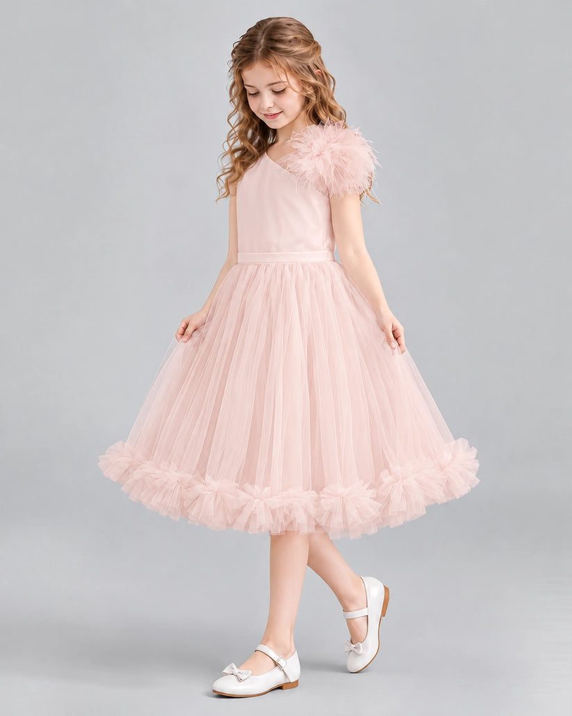 Blush Pink A-line Girls Formal Dresses Side