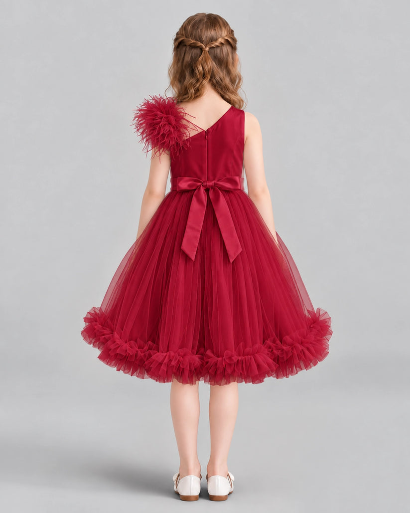 Burgundy A-line Girls Formal Dresses Back