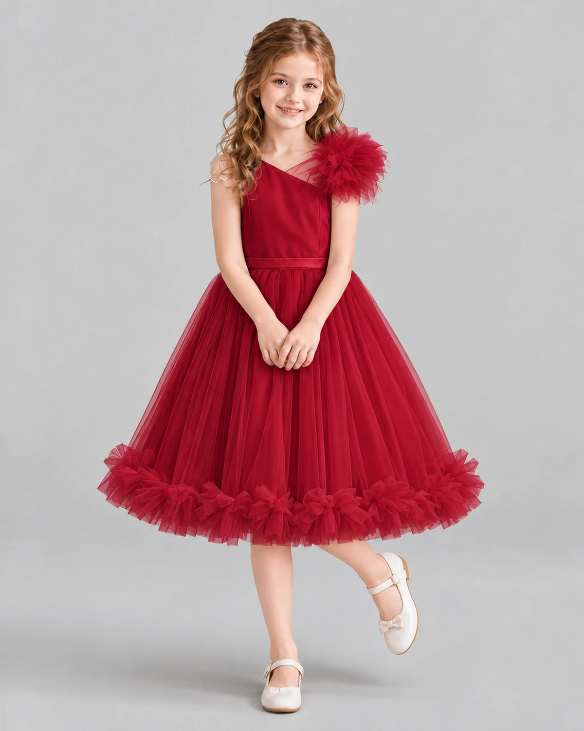 Burgundy A-line Girls Formal Dresses Front