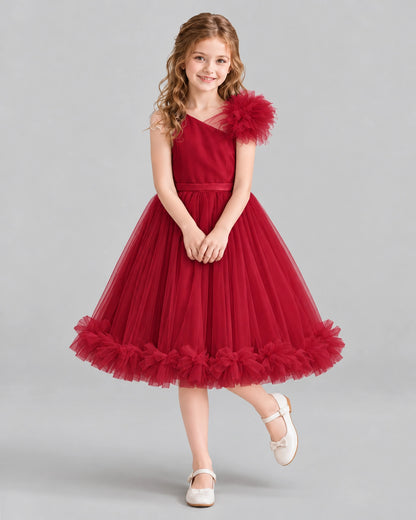 Burgundy A-line Girls Formal Dresses Front
