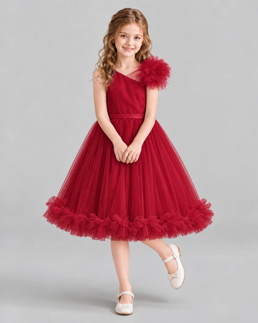 Burgundy A-line Girls Formal Dresses Front