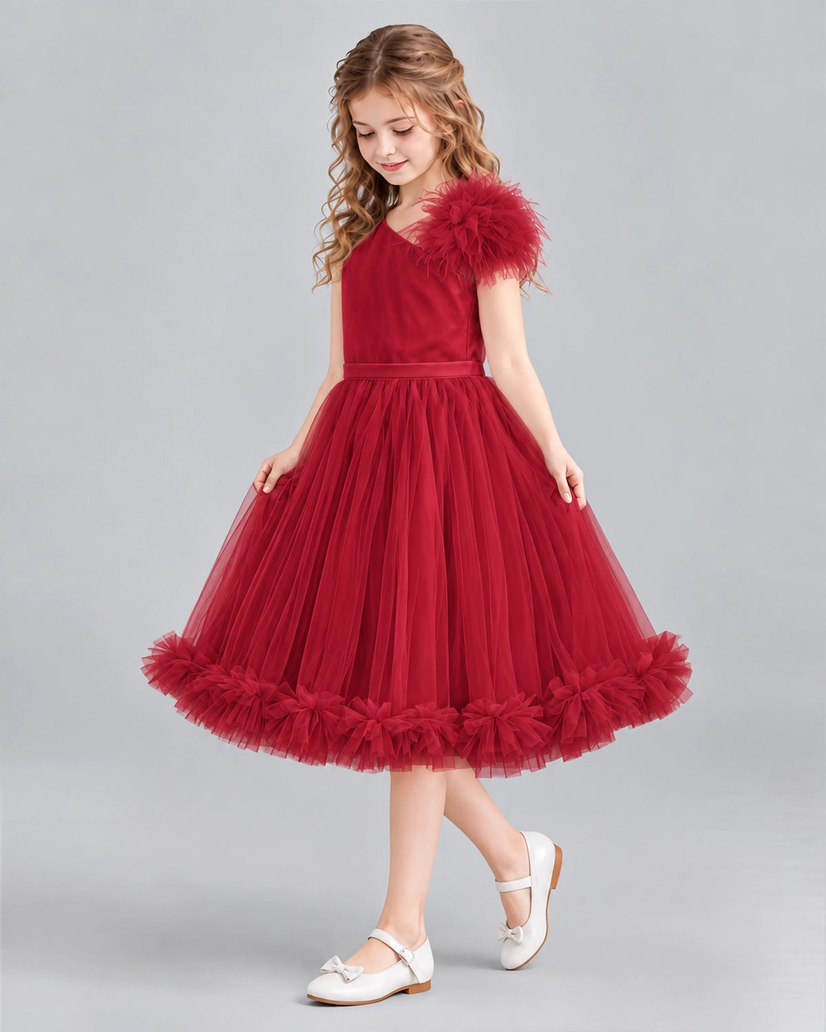 Burgundy A-line Girls Formal Dresses Side