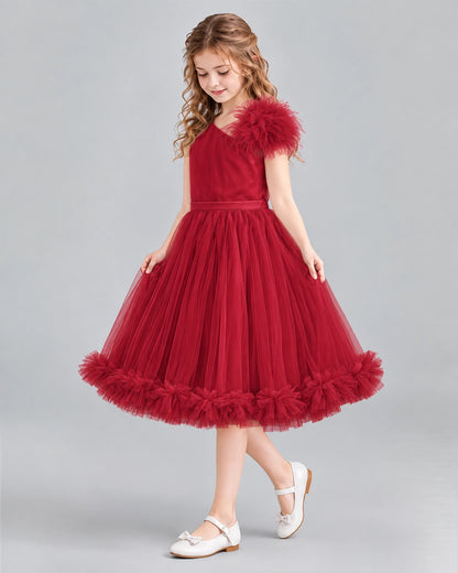 Burgundy A-line Girls Formal Dresses Side