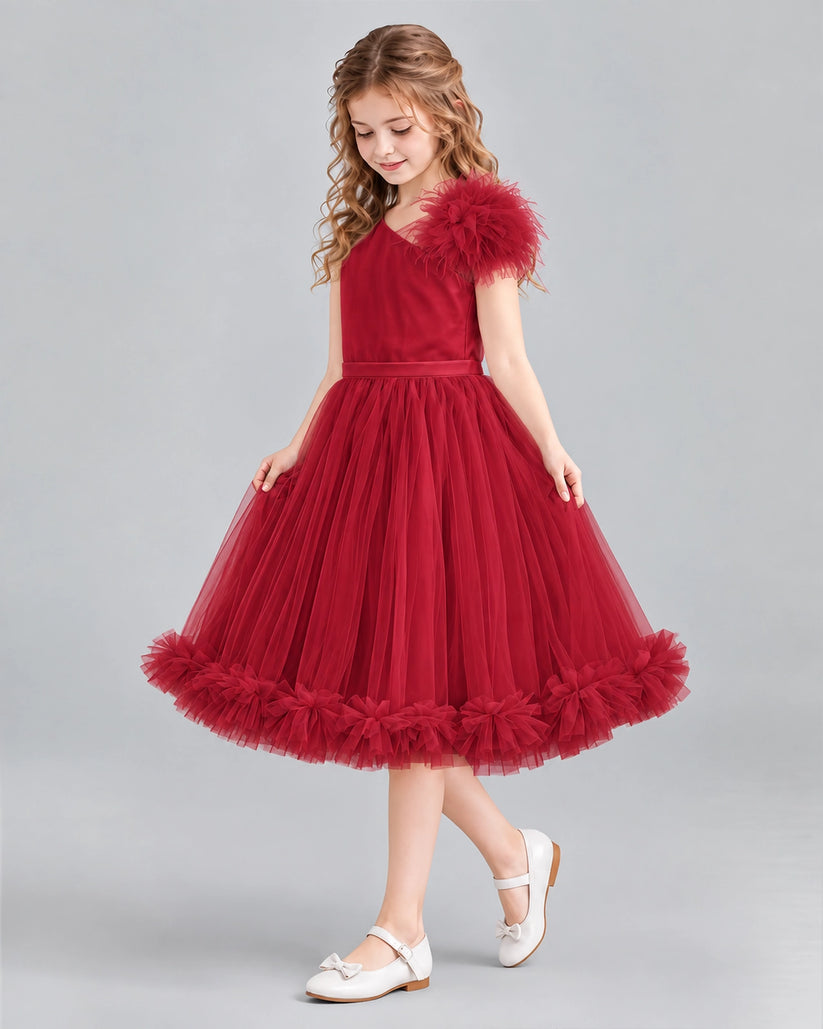Burgundy A-line Girls Formal Dresses Side