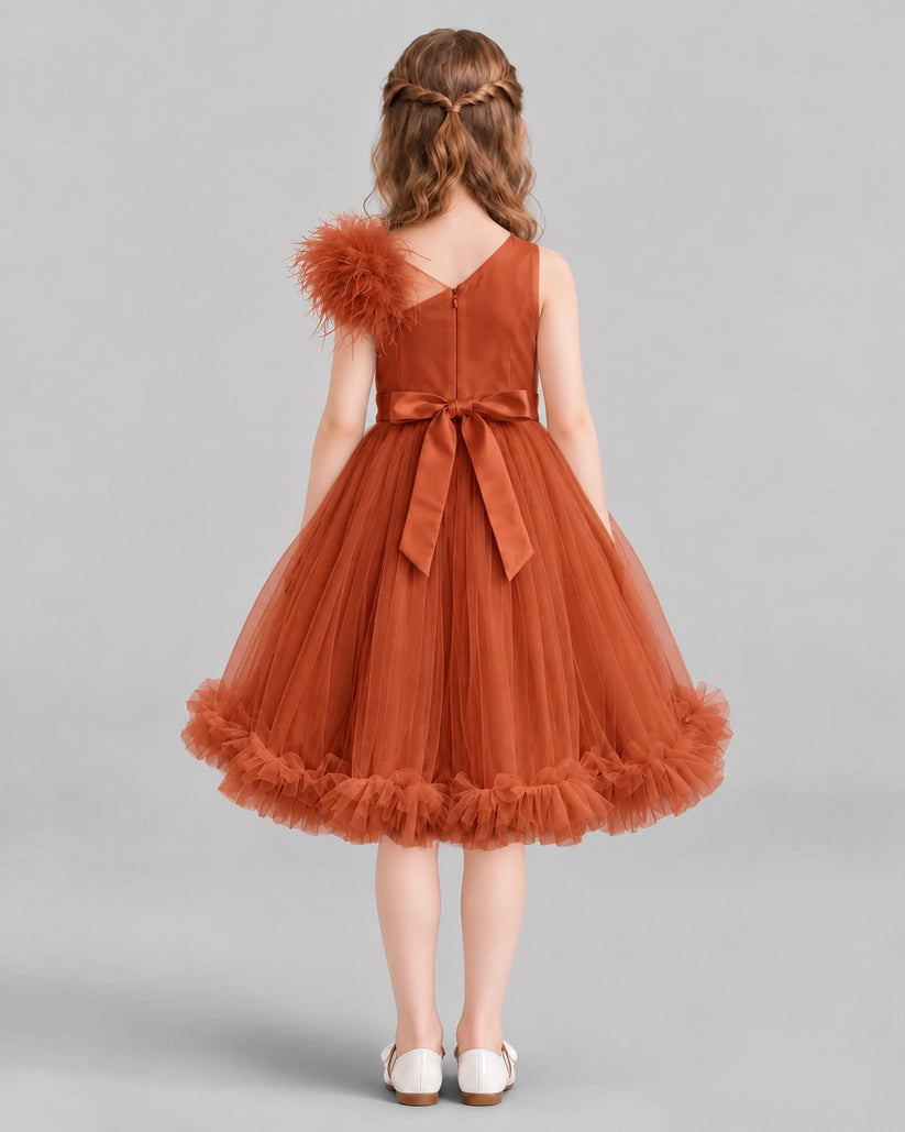 Burnt Orange A-line Girls Formal Dresses Back